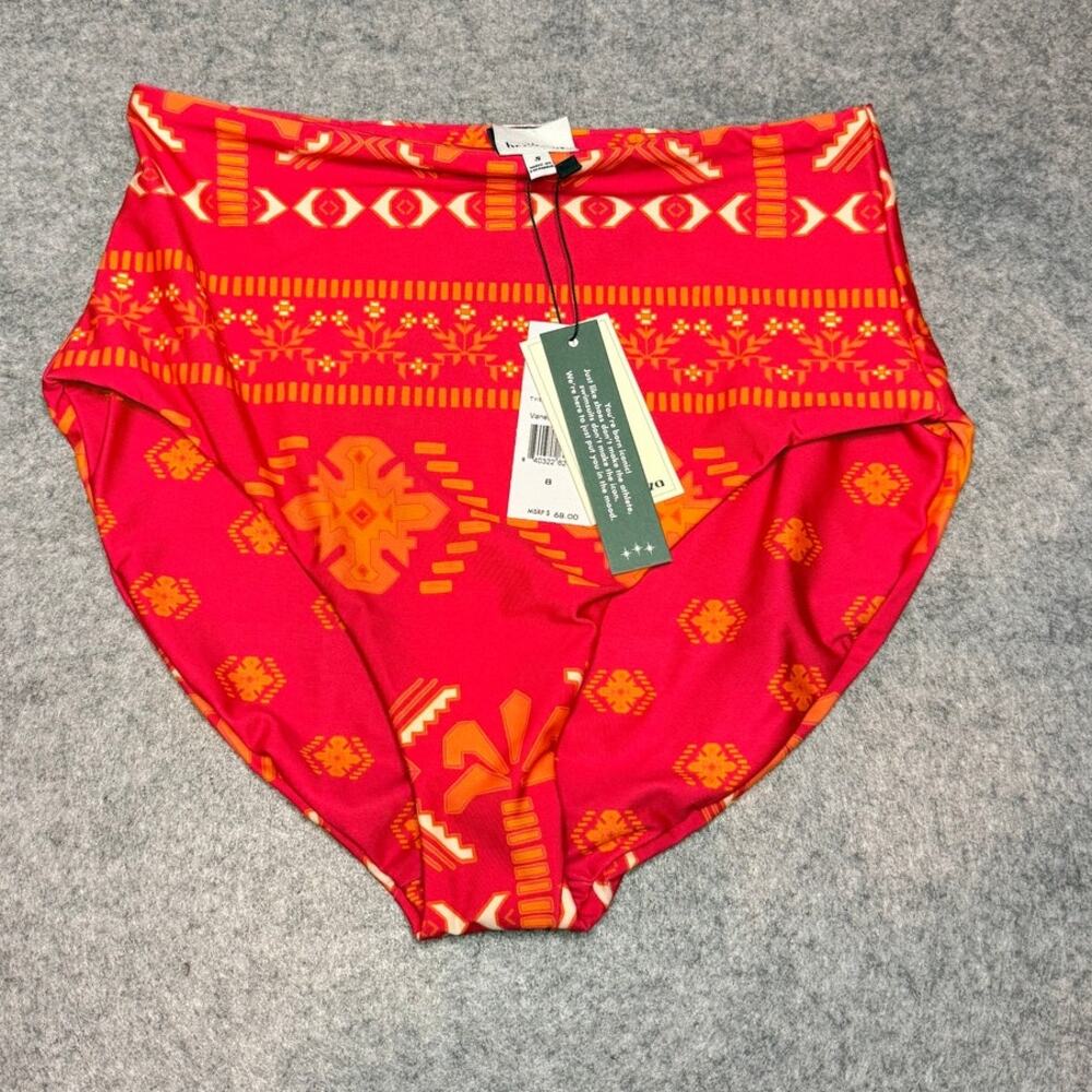 Hermоzа Vanessa High Waisted Bikini Bottoms Size 8 Red Orange Geometric NWT